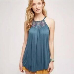 2/$30 Anthropologie One September Taren Swing Tank Embroidered Deep Blue #BAG11